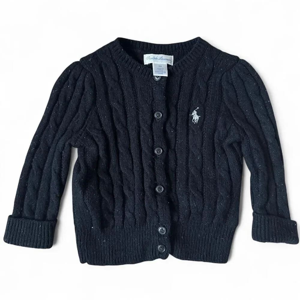 Ralph Lauren Baby Black Cable Knit Cardigan Sweater | 9 Months